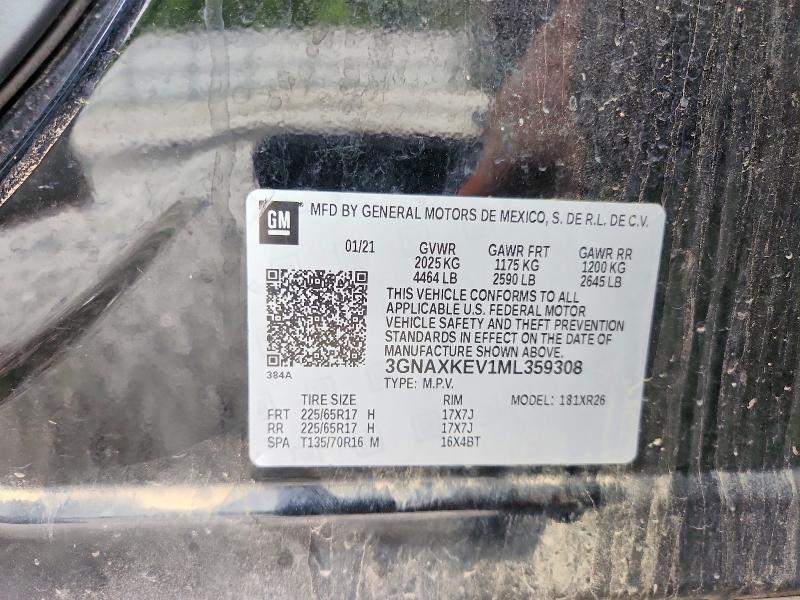 Aukcja sprzedaży 2021 Chevrolet Equinox, vin: 3GNAXKEV1ML359308, numer aukcji: 58230846