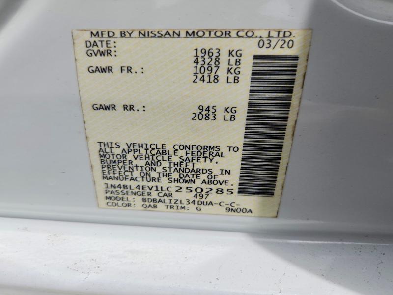 Продажа на аукционе авто 2020 Nissan Altima, vin: 1N4BL4EV1LC250285, номер лота: 57554046