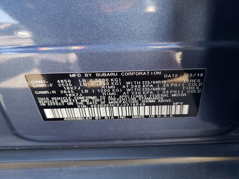55460626 :رقم المزاد ، 4S4BSENC9J3318648 vin ، 2018 Subaru Outback مزاد بيع