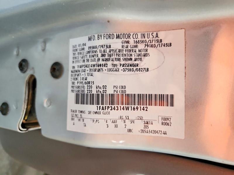 2004 Ford Focus მანქანა იყიდება აუქციონზე, vin: 1FAFP34314W169142, აუქციონის ნომერი: 57169276