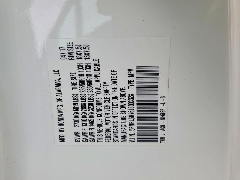 2018 Honda Odyssey მანქანა იყიდება აუქციონზე, vin: 5FNRL6H76JB003328, აუქციონის ნომერი: 56754036