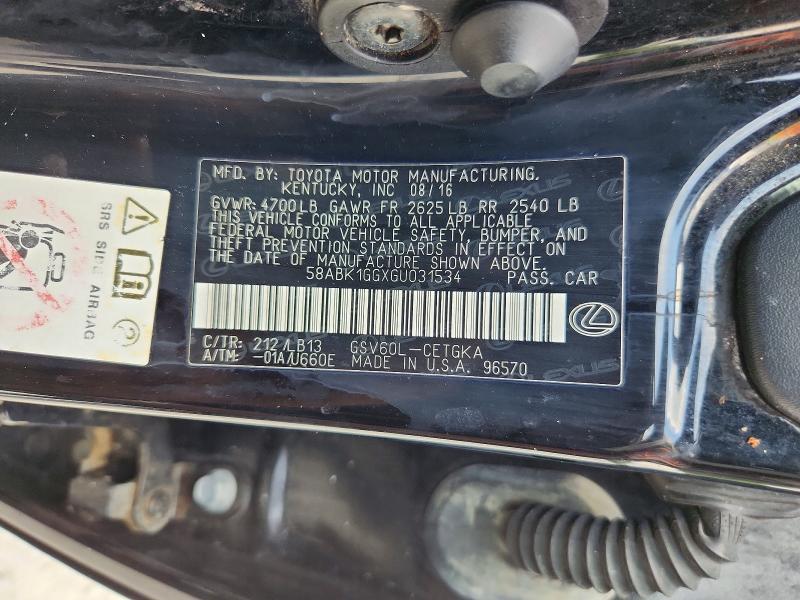 Продаж на аукціоні авто 2016 Lexus Es, vin: 58ABK1GGXGU031534, номер лоту: 57343566