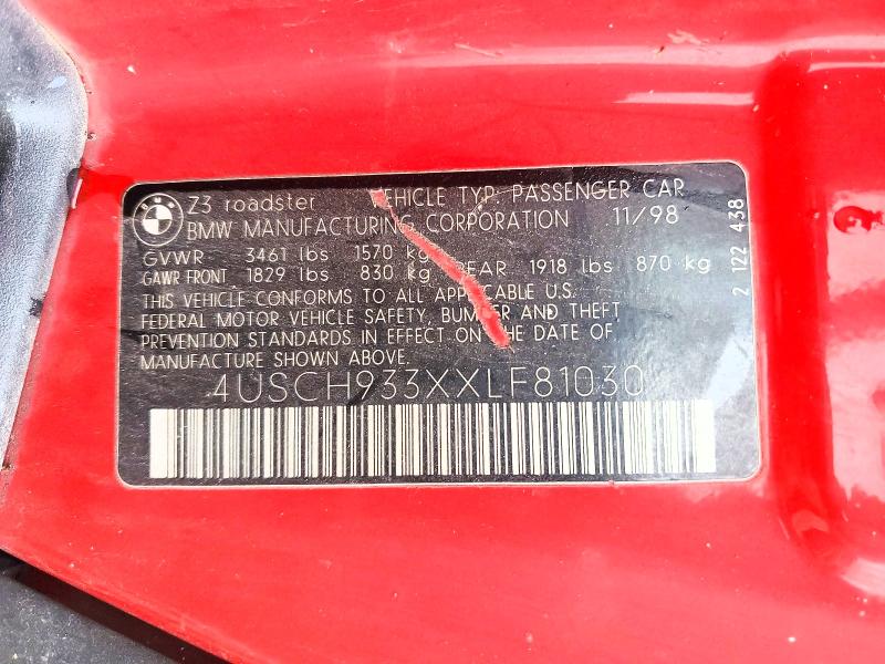 Aukcja sprzedaży 1999 Bmw Z3, vin: 4USCH933XXLF81030, numer aukcji: 57275716