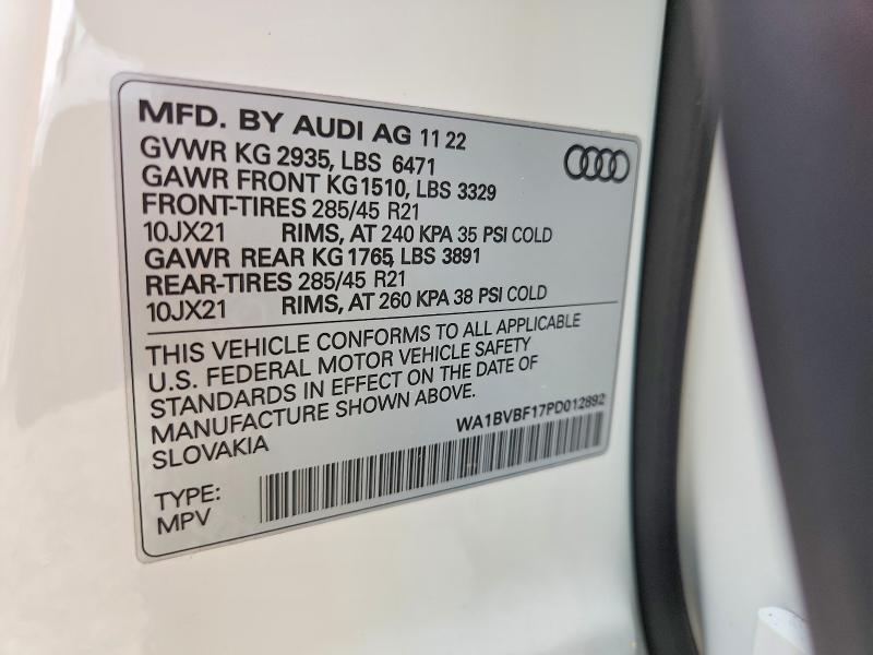 Продажа на аукционе авто 2023 Audi Q8, vin: WA1BVBF17PD012892, номер лота: 55806956