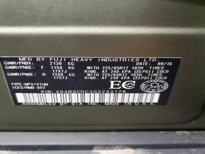 Продажа на аукционе авто 2016 Subaru Outback, vin: 4S4BSCDC2G3233178, номер лота: 57751396