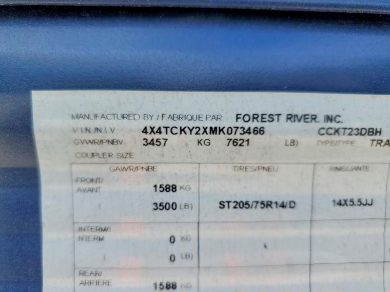 56049546 :رقم المزاد ، 4X4TCKY2XMK073466 vin ، 2021 Forest River Grey Wolf مزاد بيع