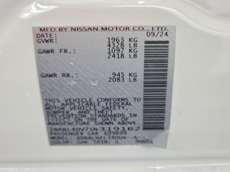 2025 Nissan Altima მანქანა იყიდება აუქციონზე, vin: 1N4BL4DV7SN319162, აუქციონის ნომერი: 55686406