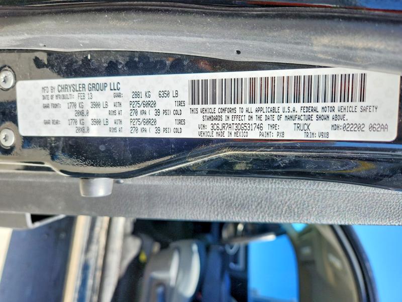 2013 Ram 1500 მანქანა იყიდება აუქციონზე, vin: 3C6JR7AT3DG531746, აუქციონის ნომერი: 56981586
