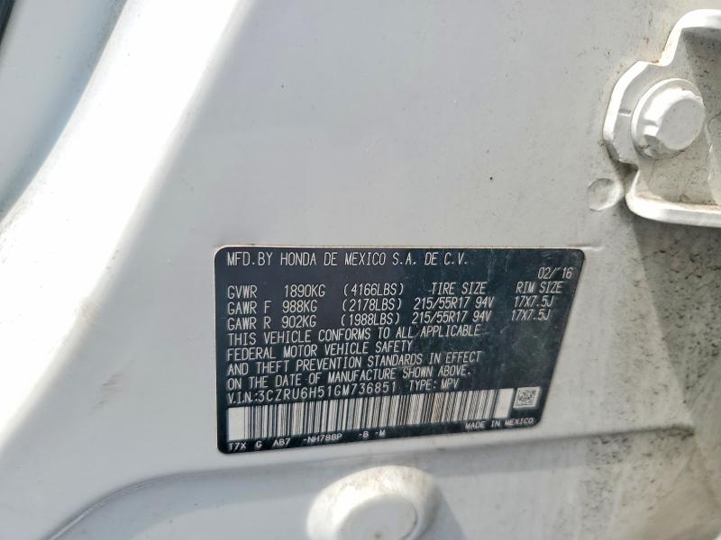 2016 Honda Hr-v მანქანა იყიდება აუქციონზე, vin: 3CZRU6H51GM736851, აუქციონის ნომერი: 56603696