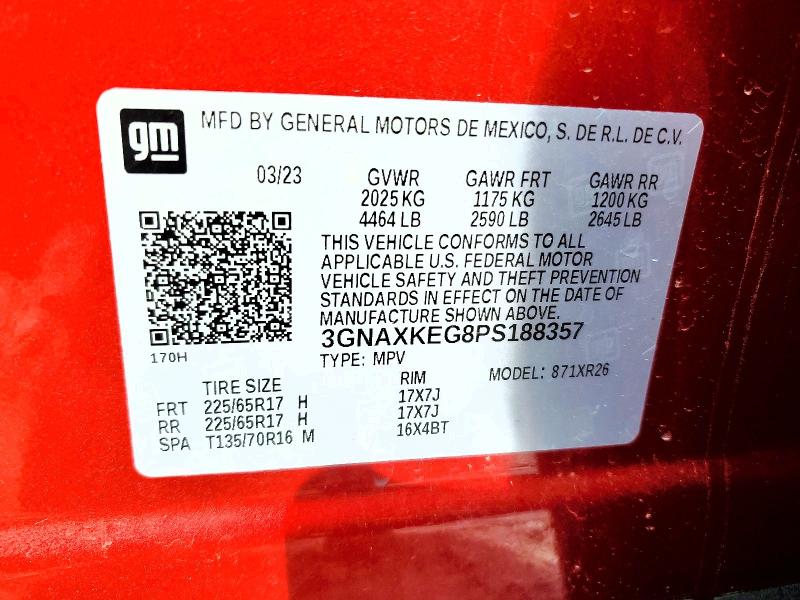 57942146 :رقم المزاد ، 3GNAXKEG8PS188357 vin ، 2023 Chevrolet Equinox مزاد بيع