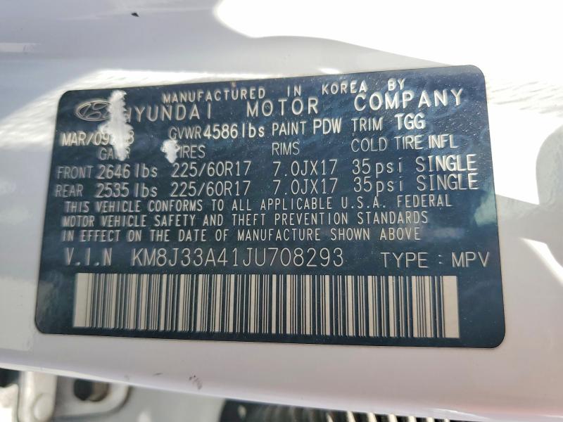 2018 Hyundai Tucson მანქანა იყიდება აუქციონზე, vin: KM8J33A41JU708293, აუქციონის ნომერი: 59239916