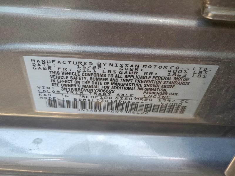 2022 Nissan Sentra მანქანა იყიდება აუქციონზე, vin: 3N1AB8CV0NY306622, აუქციონის ნომერი: 56291586