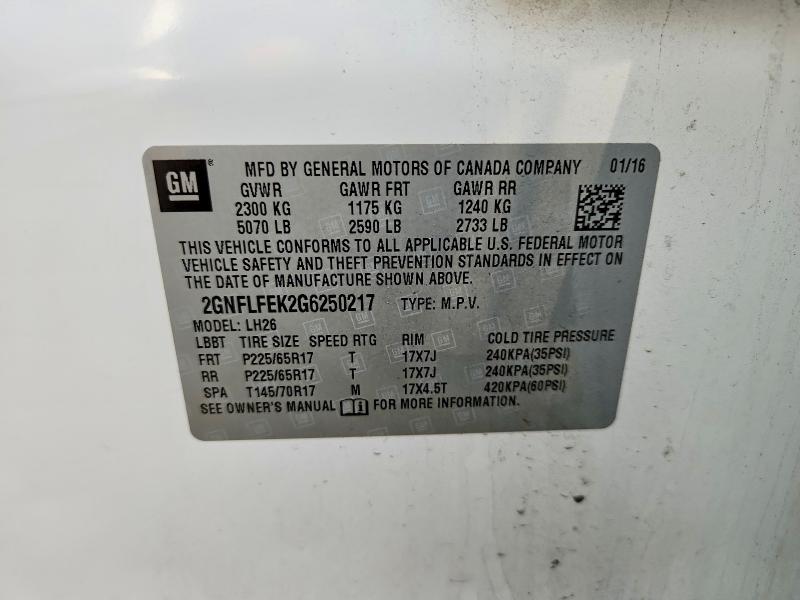 Продажа на аукционе авто 2016 Chevrolet Equinox, vin: 2GNFLFEK2G6250217, номер лота: 56548506