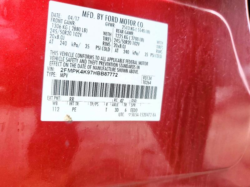 Aukcja sprzedaży 2017 Ford Edge, vin: 2FMPK4K97HBB87772, numer aukcji: 58395416