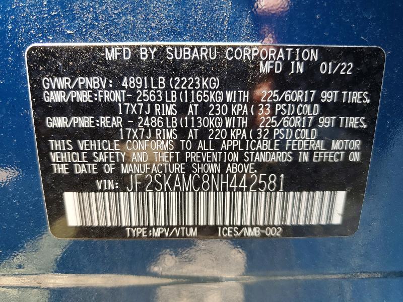 Продажа на аукционе авто 2022 Subaru Forester, vin: JF2SKAMC8NH442581, номер лота: 56410616