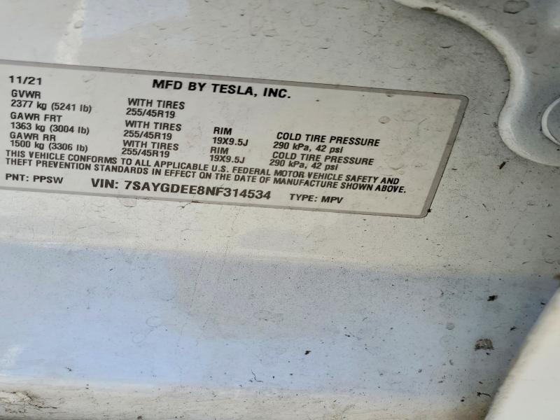 Aukcja sprzedaży 2022 Tesla Model Y, vin: 7SAYGDEE8NF314534, numer aukcji: 57833606