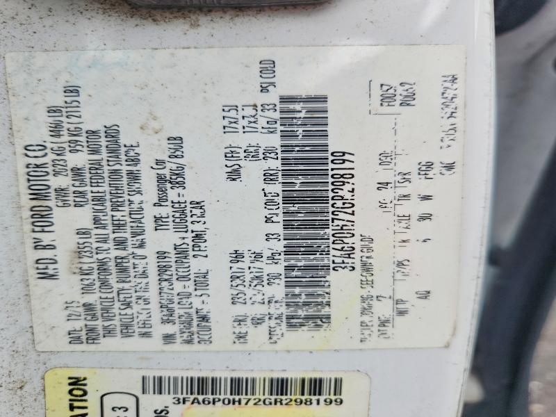 Aukcja sprzedaży 2016 Ford Fusion, vin: 3FA6P0H72GR298199, numer aukcji: 56089066