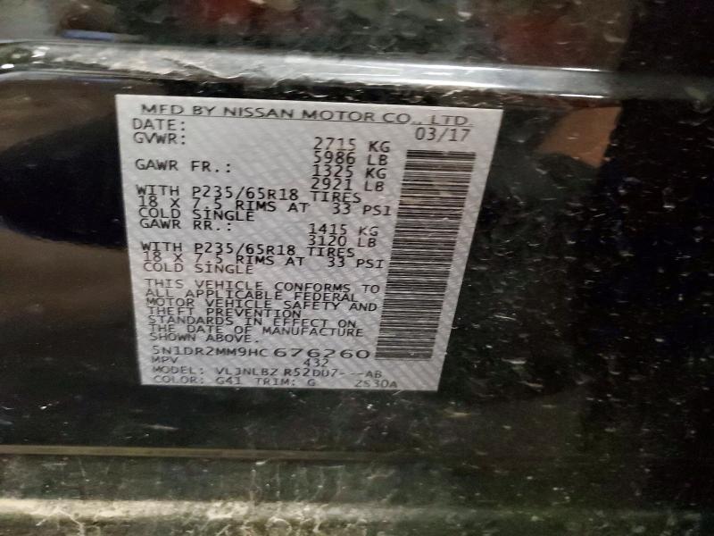 2017 Nissan Pathfinder მანქანა იყიდება აუქციონზე, vin: 5N1DR2MM9HC676260, აუქციონის ნომერი: 56826436