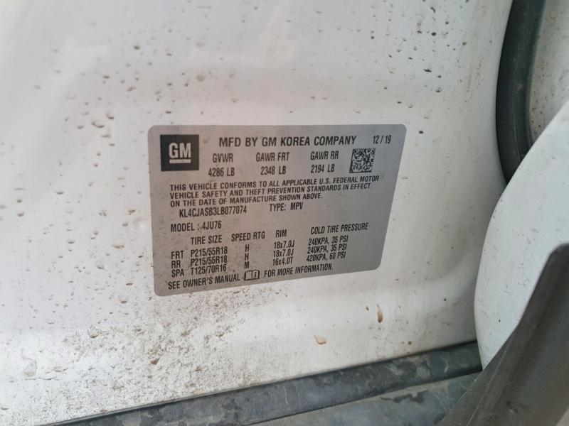 2020 Buick Encore მანქანა იყიდება აუქციონზე, vin: KL4CJASB3LB077074, აუქციონის ნომერი: 55952416