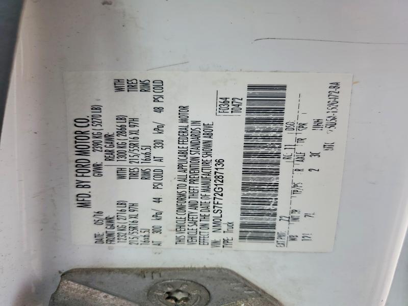 2016 Ford Transit Connect მანქანა იყიდება აუქციონზე, vin: NM0LS7F72G1287136, აუქციონის ნომერი: 57059736
