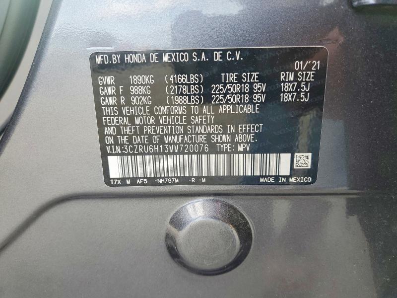 2021 Honda Hr-v მანქანა იყიდება აუქციონზე, vin: 3CZRU6H13MM720076, აუქციონის ნომერი: 55674266
