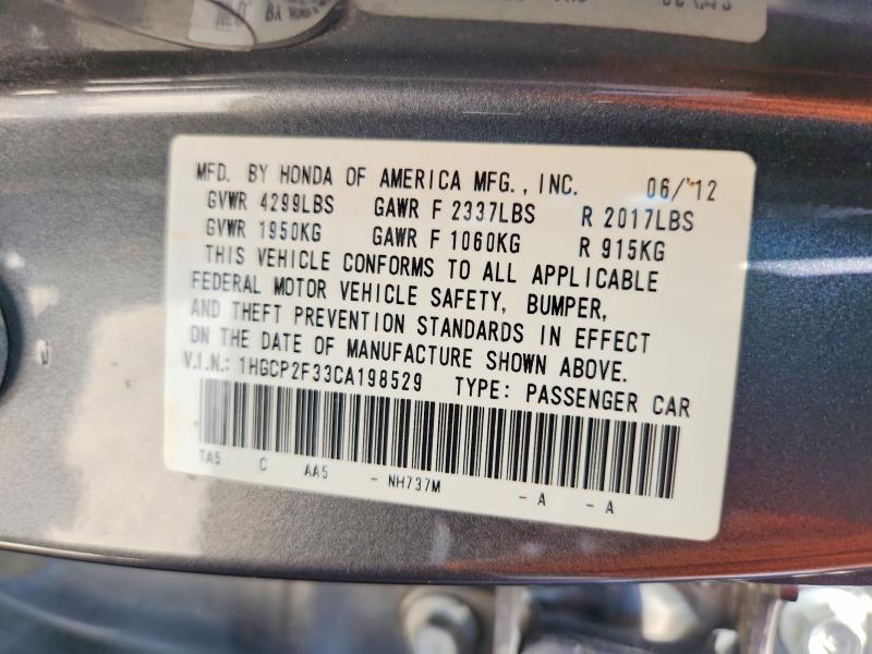 97686345 :رقم المزاد ، 1HGCP2F33CA198529 vin ، 2012 Honda Accord مزاد بيع