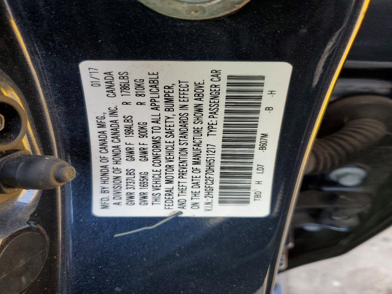 Auction sale of the 2017 Honda Civic, vin: 2HGFC2F70HH511217, lot number: 56706346
