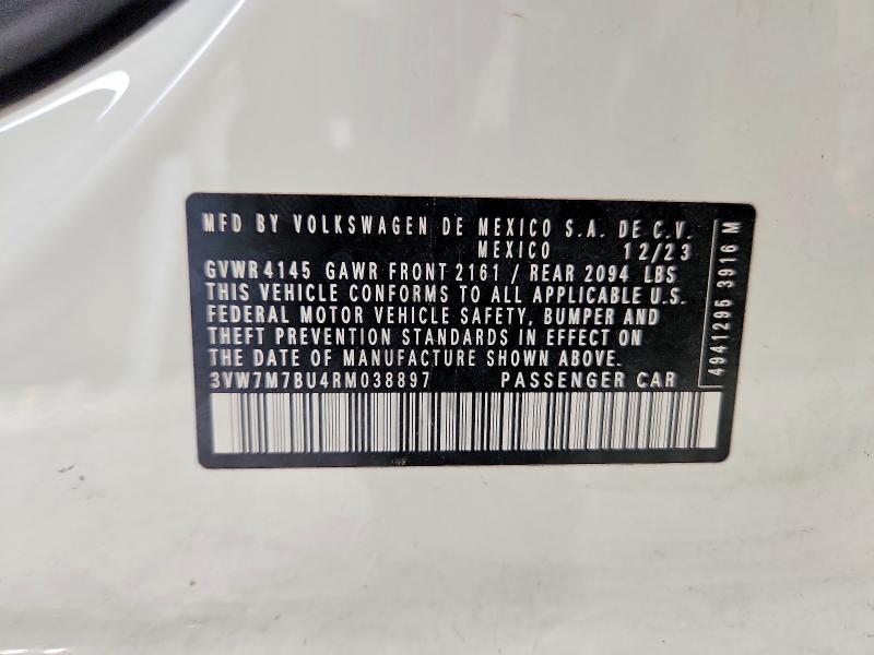 Aukcja sprzedaży 2024 Volkswagen Jetta, vin: 3VW7M7BU4RM038897, numer aukcji: 56343876