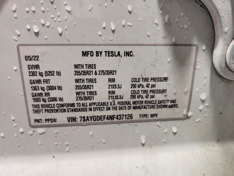 Продажа на аукционе авто 2022 Tesla Model Y, vin: 7SAYGDEF4NF437126, номер лота: 55430716