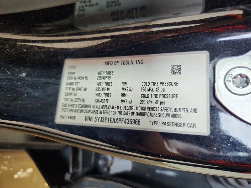 2023 Tesla Model 3 მანქანა იყიდება აუქციონზე, vin: 5YJ3E1EAXPF436968, აუქციონის ნომერი: 56568476