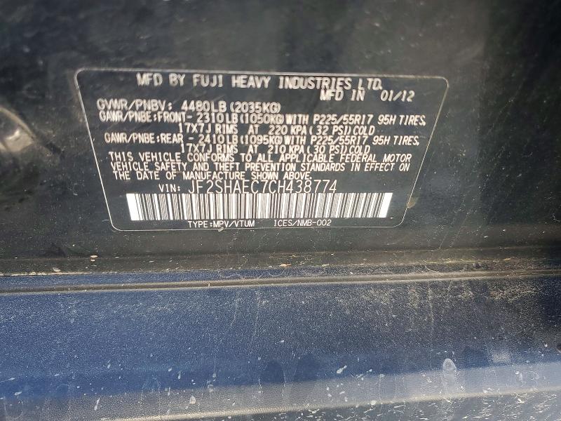 56514126 :رقم المزاد ، JF2SHAEC7CH438774 vin ، 2012 Subaru Forester مزاد بيع