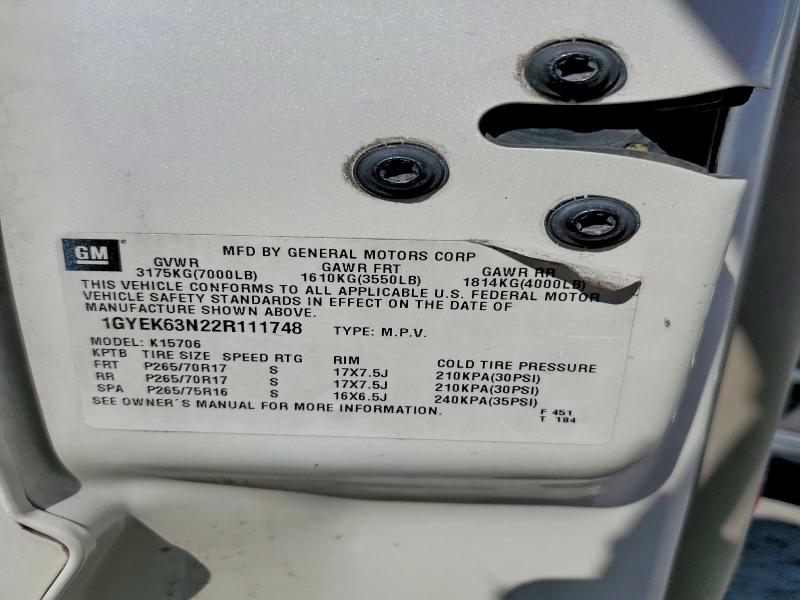 2002 Cadillac Escalade მანქანა იყიდება აუქციონზე, vin: 1GYEK63N22R111748, აუქციონის ნომერი: 57915236