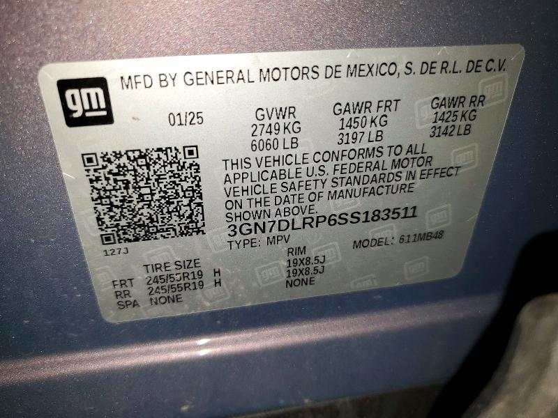 2025 Chevrolet Equinox მანქანა იყიდება აუქციონზე, vin: 3GN7DLRP6SS183511, აუქციონის ნომერი: 58042386