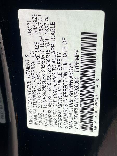 Продаж на аукціоні авто 2022 Honda Odyssey, vin: 5FNRL6H74NB026354, номер лоту: 59007406