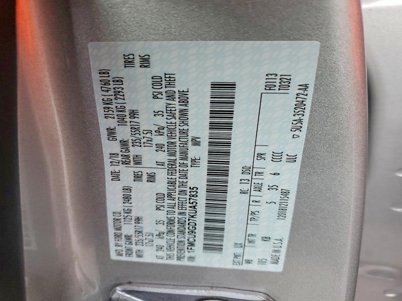 Продаж на аукціоні авто 2019 Ford Escape, vin: 1FMCU9GD7KUA57835, номер лоту: 57606066