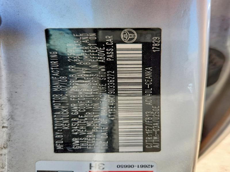 2009 Toyota Camry მანქანა იყიდება აუქციონზე, vin: 4T1BE46K79U336272, აუქციონის ნომერი: 56003516