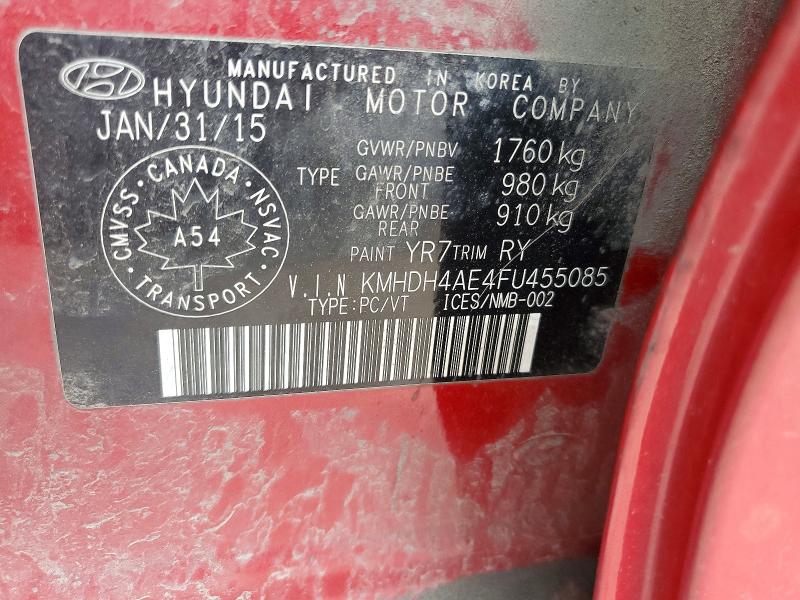 56481586 :رقم المزاد ، KMHDH4AE4FU455085 vin ، 2015 Hyundai Elantra مزاد بيع