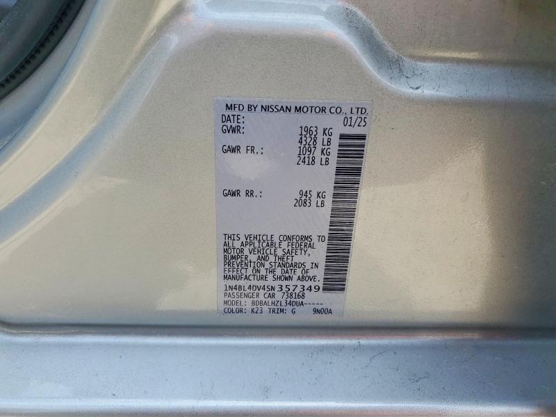 Продаж на аукціоні авто 2025 Nissan Altima, vin: 1N4BL4DV4SN357349, номер лоту: 58406186