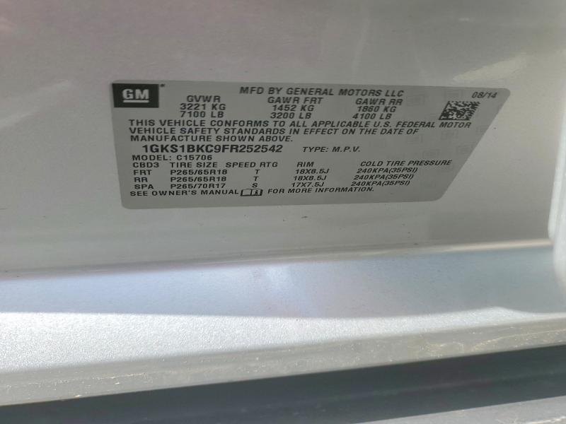 58430376 :رقم المزاد ، 1GKS1BKC9FR252542 vin ، 2015 Gmc Yukon مزاد بيع