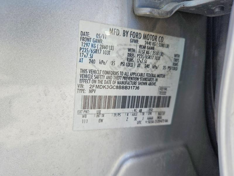 2011 Ford Edge მანქანა იყიდება აუქციონზე, vin: 2FMDK3GC8BBB31736, აუქციონის ნომერი: 56334296