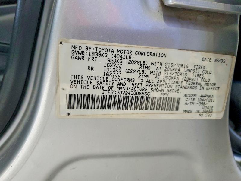 Aukcja sprzedaży 2004 Toyota Rav4, vin: JTEGD20V240005566, numer aukcji: 59125006