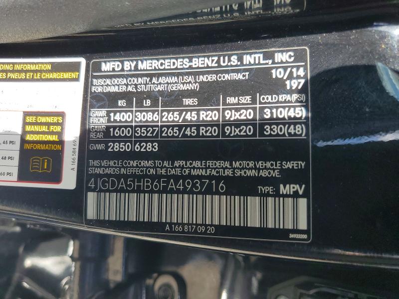 Продаж на аукціоні авто 2015 Mercedes-benz Ml, vin: 4JGDA5HB6FA493716, номер лоту: 57813016