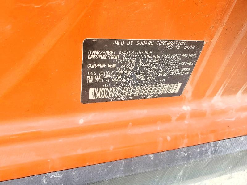 58035376 :رقم المزاد ، JF2GTABC4JH333549 vin ، 2018 Subaru Crosstrek مزاد بيع