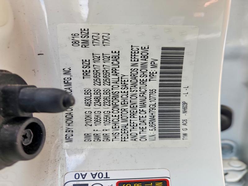 55914516 :رقم المزاد ، 5J6RM4H79GL107765 vin ، 2016 Honda Cr-v مزاد بيع