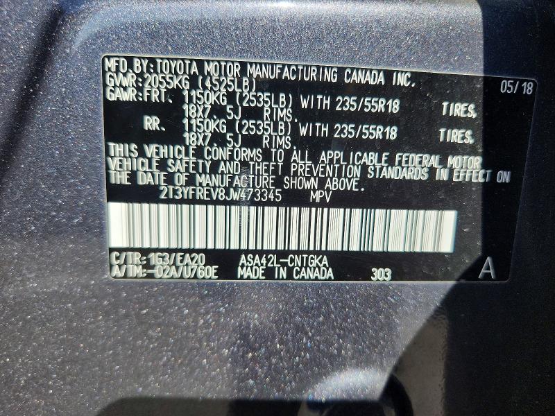Продаж на аукціоні авто 2018 Toyota Rav4, vin: 2T3YFREV8JW473345, номер лоту: 56793106
