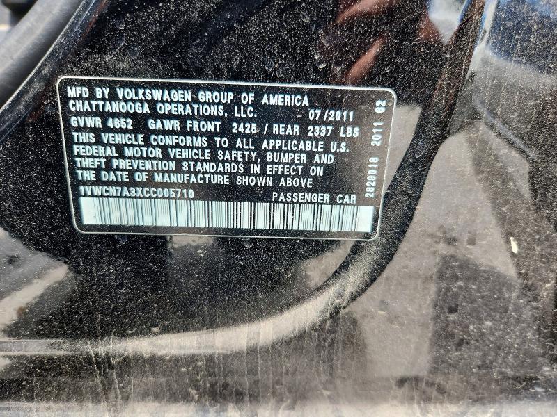 58103786 :رقم المزاد ، 1VWCN7A3XCC005710 vin ، 2012 Volkswagen Passat مزاد بيع