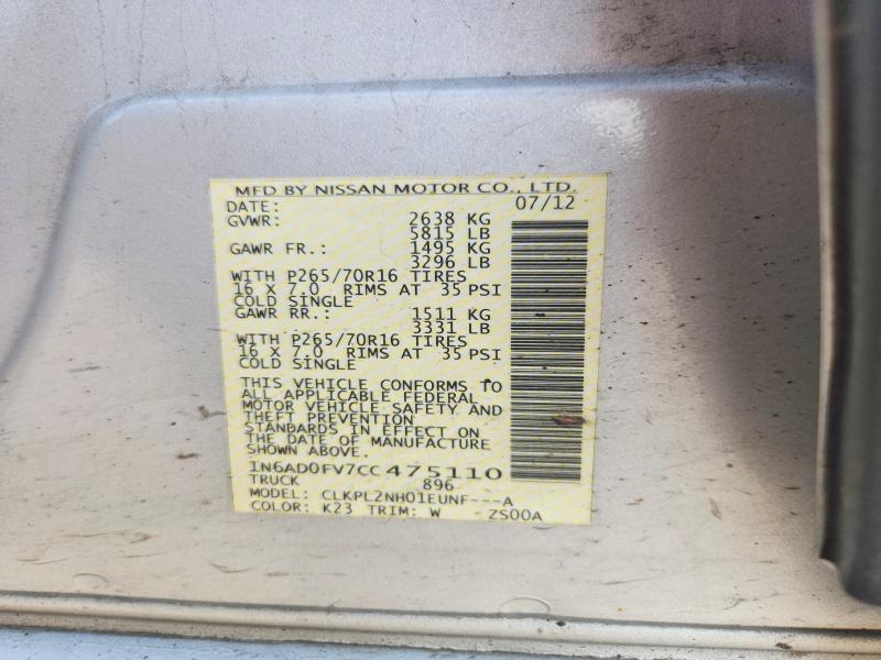59532876 :رقم المزاد ، 1N6AD0FV7CC475110 vin ، 2012 Nissan Frontier مزاد بيع
