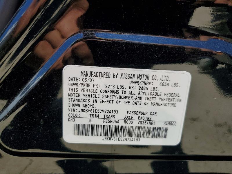 57079376 :رقم المزاد ، JNKBV61E57M724193 vin ، 2007 Infiniti G35 مزاد بيع