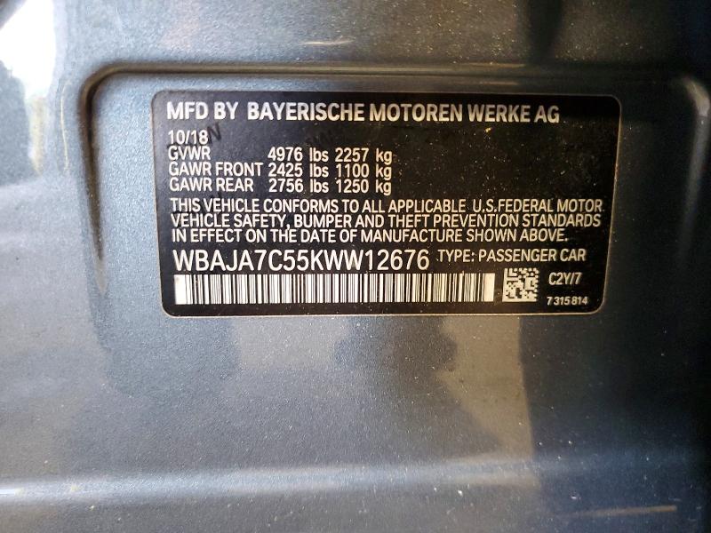 Продаж на аукціоні авто 2019 Bmw 530, vin: WBAJA7C55KWW12676, номер лоту: 59554226
