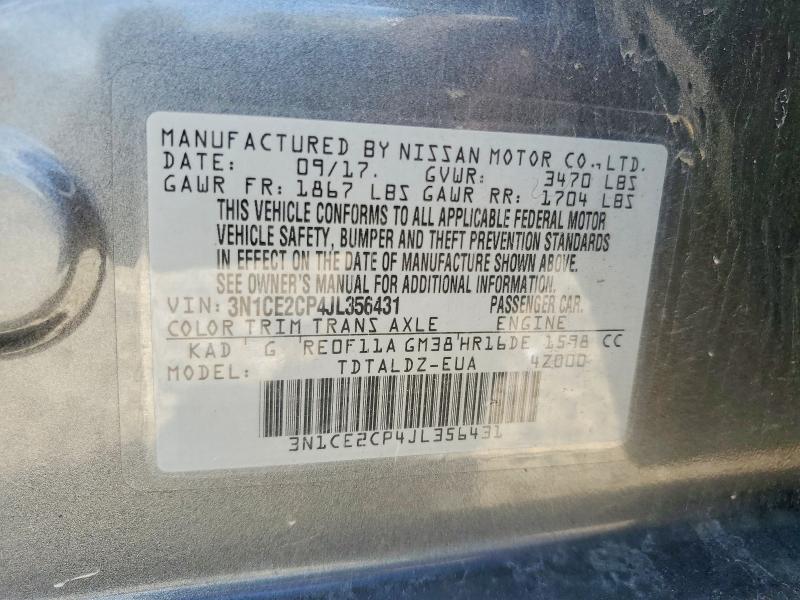2018 Nissan Versa Note მანქანა იყიდება აუქციონზე, vin: 3N1CE2CP4JL356431, აუქციონის ნომერი: 57427216